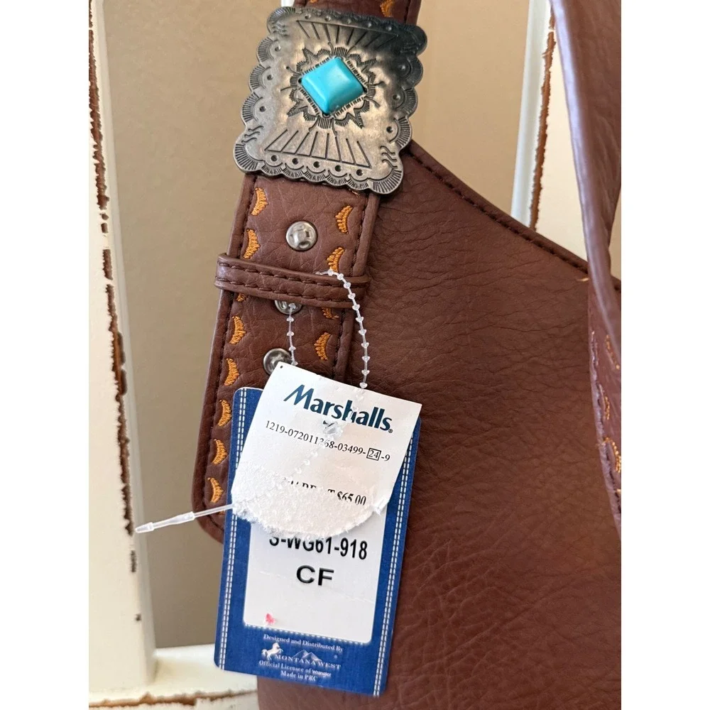 Wrangler Montana West Brown Fringe Hobo Bag Turquoise Concho S-WG61-918 NEW